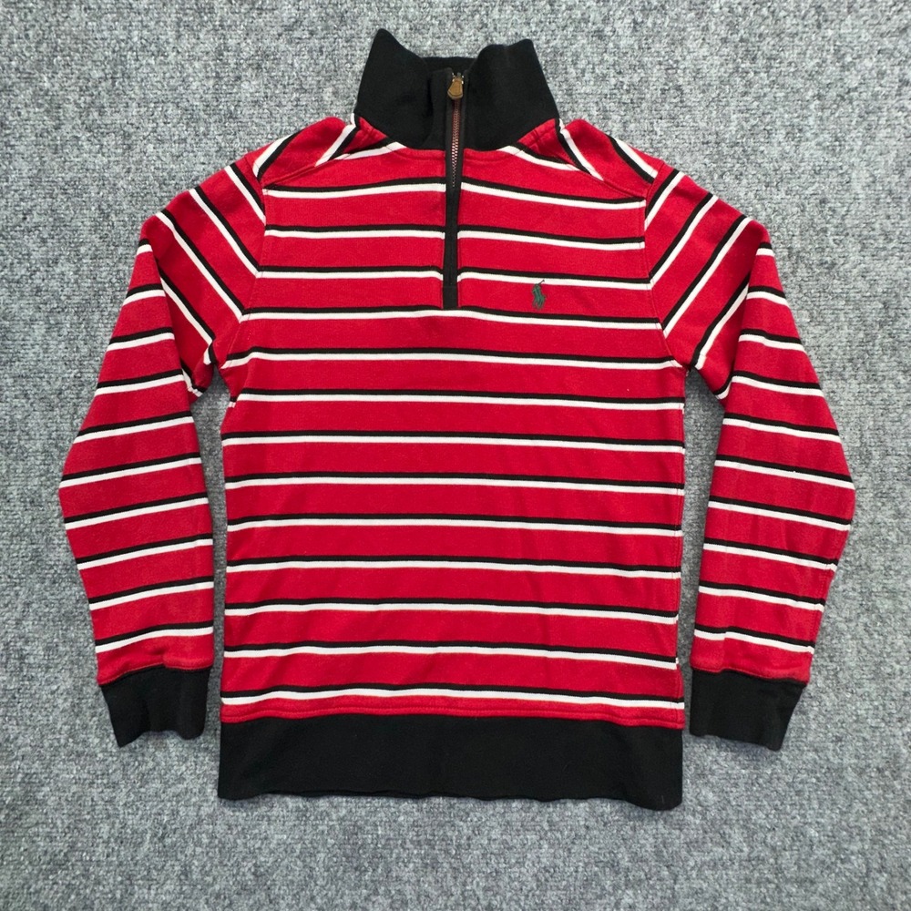 Polo‎ Ralph Lauren Striped Quarter Zip Pullover Boys Medium 10-12 Red Black